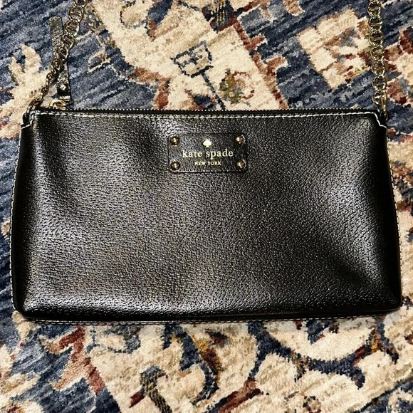 KATE SPADE NY LARGE HANDBAG WRISTLET PURSE BLACK LEATHER Gorgeous/Elegant - Picture 2 of 13